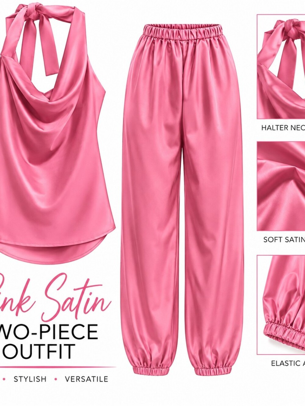 Pink Satin Two-Piece Sleep Set - Women Intimates & Sleepwear